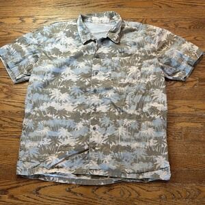 Columbia Shirt Mens Large Green Blue Palm‎ Tree Hawaiian Button Up Vented FM7322